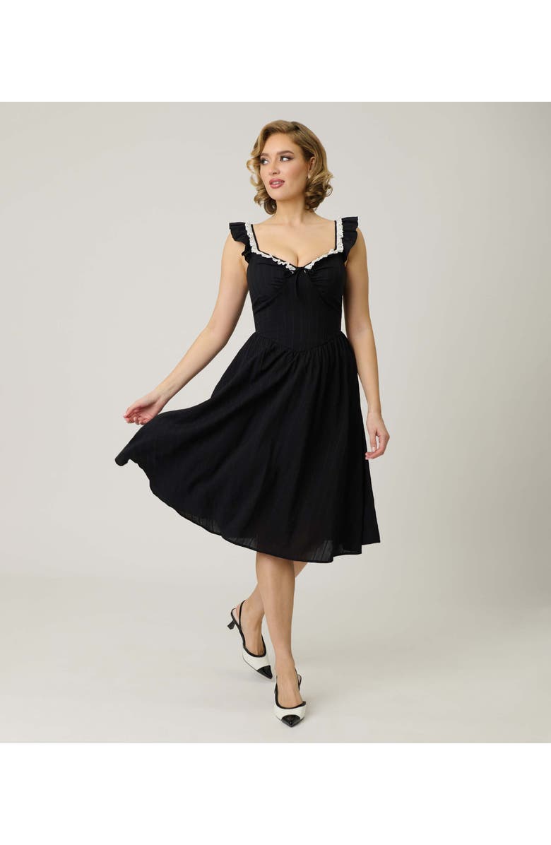 Unique Vintage Sweetheart Flutter Sleeve Swing Dress, Alternate, color, Black Solid