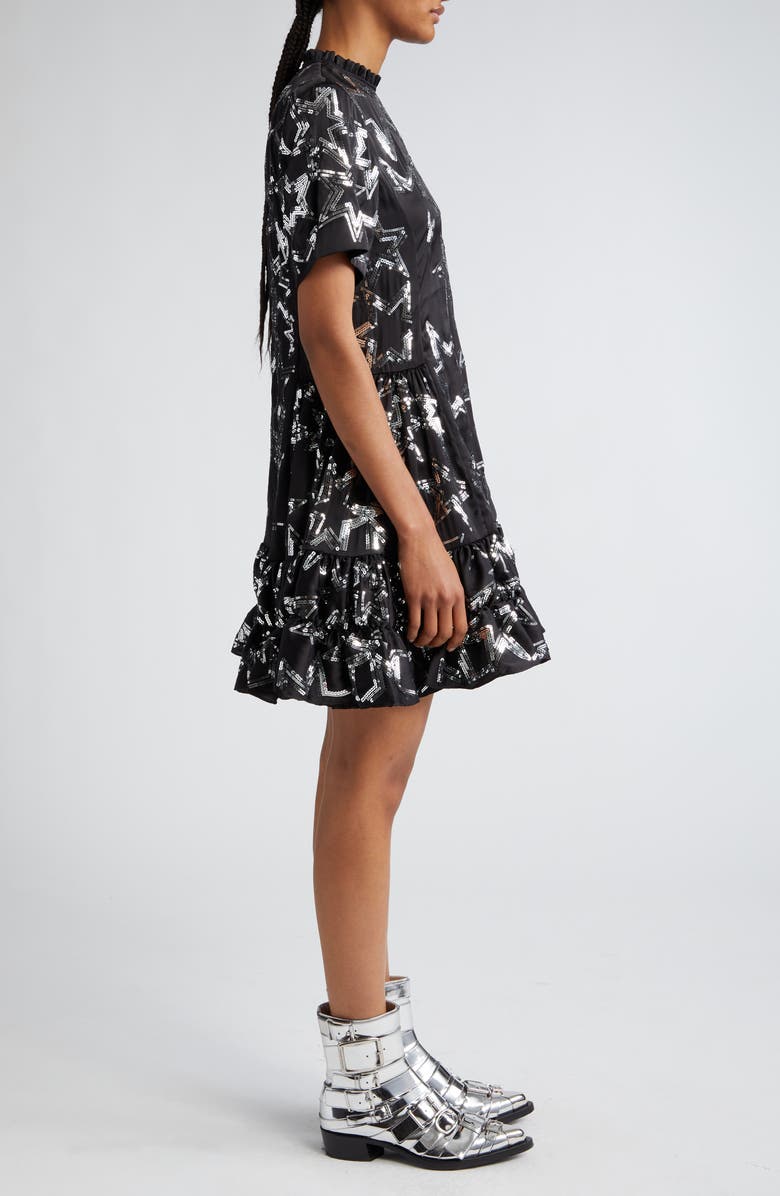 Rabanne Sequin Star Flounced Minidress, Alternate, color,