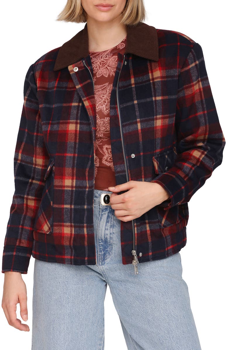 Avec Les Filles Plaid Oversize Bomber Jacket, Main, color, Navy-Red Plaid
