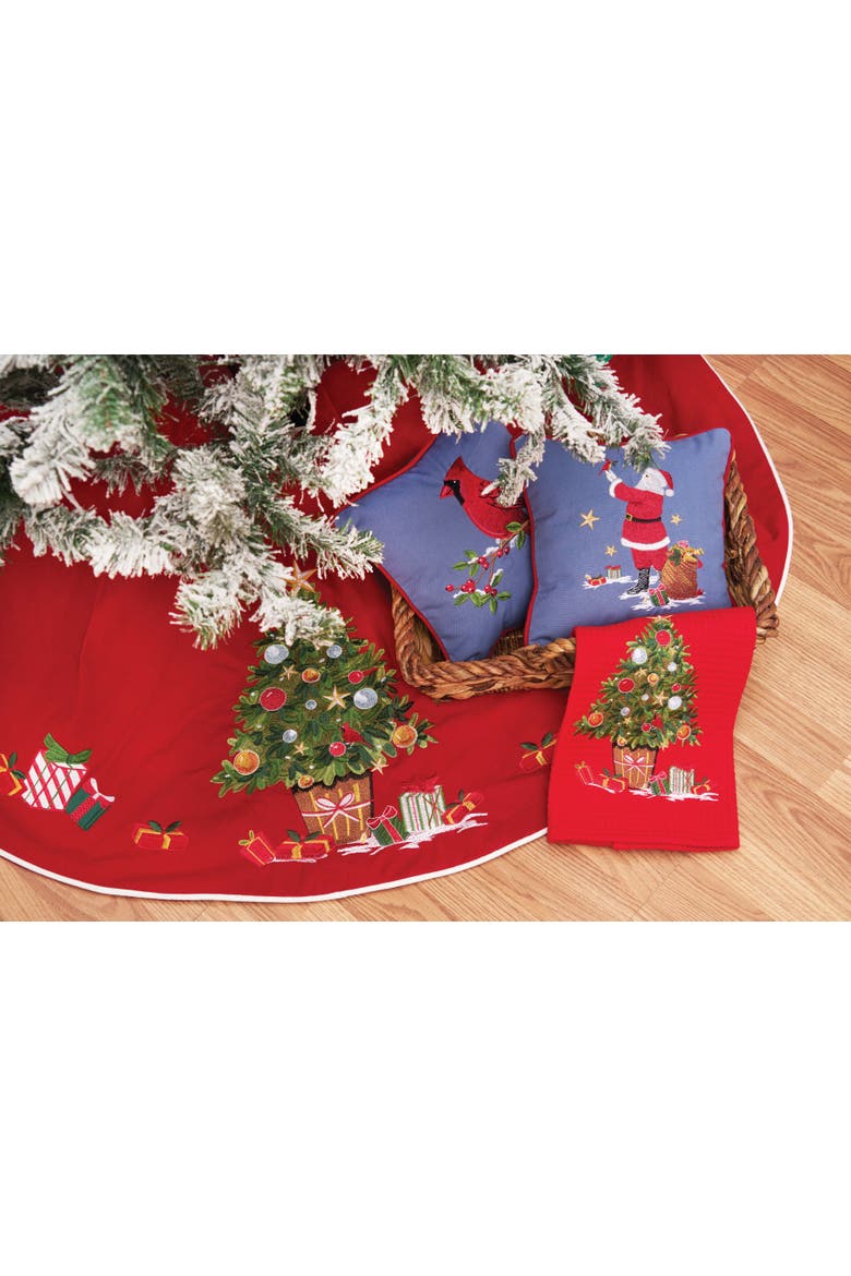 Santa and Cardinal Christmas Throw Pillow, 10" x 10", Alternate, color, Blue