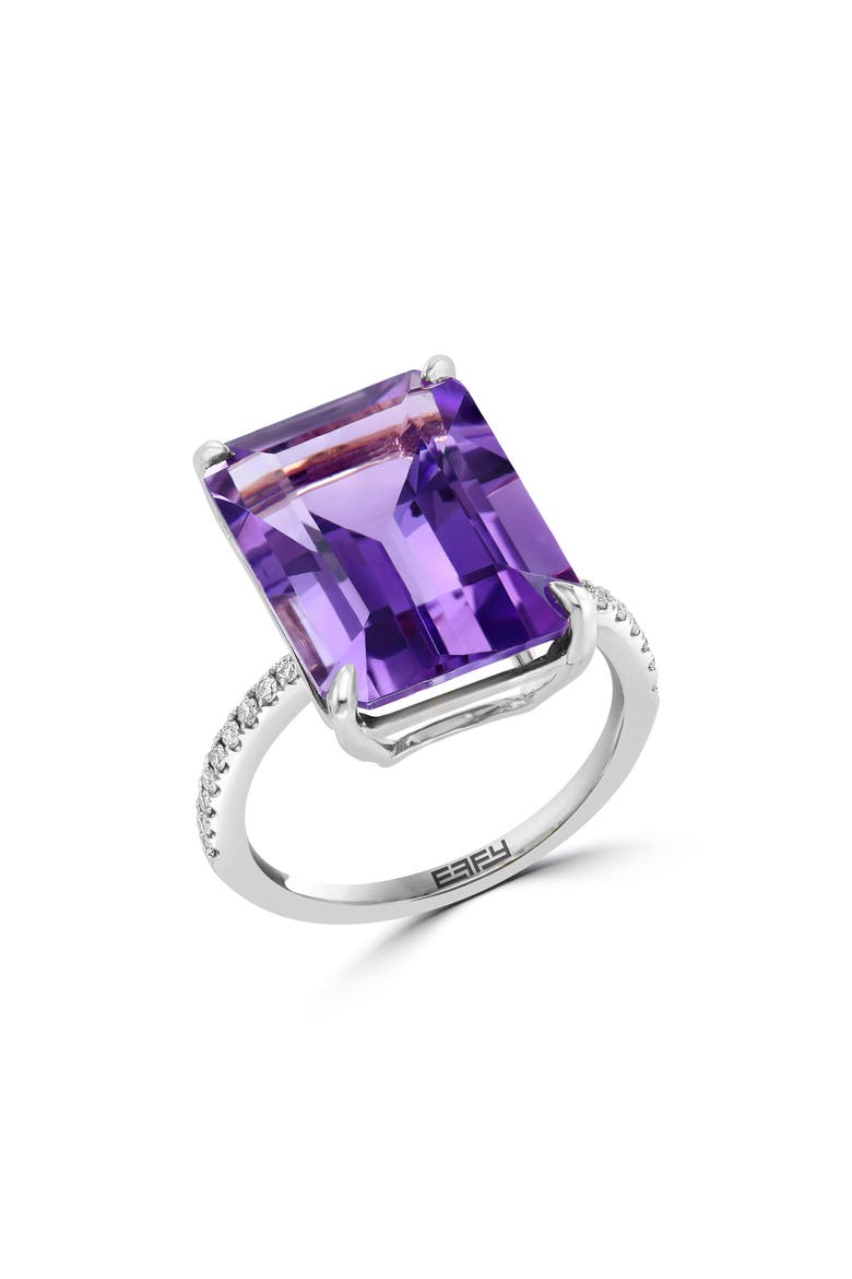 Sterling Silver Emerald Cut Amethyst & White Sapphire Ring, Main, color, 400