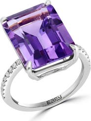 EFFY Sterling Silver Emerald Cut Amethyst & White Sapphire Ring