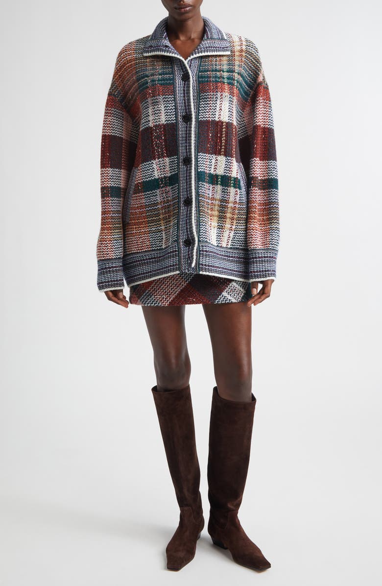 Missoni Oversize Check Wool Blend Cardigan, Alternate, color, Green And Red Tones