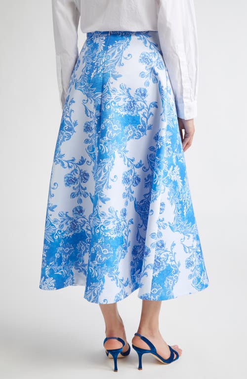 Emilia Wickstead Hallie Floral Damask Taffeta Faille A-line Skirt In Blue