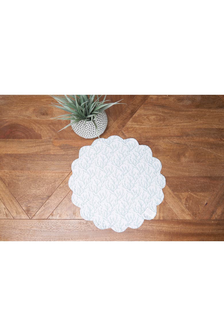 Seafoam Reef Scalloped Round Placemats Set of 6 Nautical Design Coral, 17", Alternate, color, White