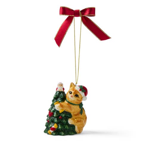 Christmas Tree Cat Grabbing The Tree Ornament