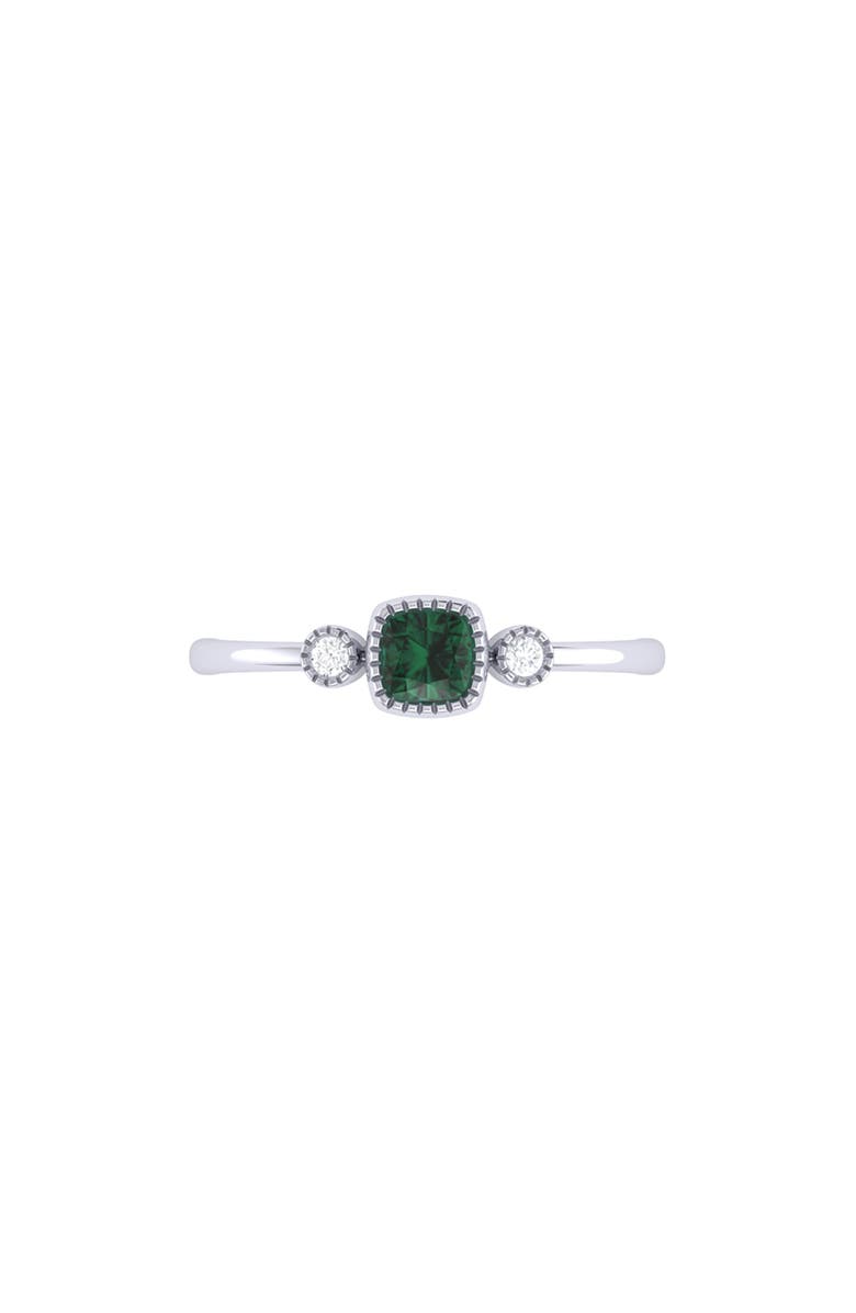LuvMyJewelry La Vie Cushion Cut Emerald & Diamond Ring - 0.04ct., Alternate, color, 14K White Gold