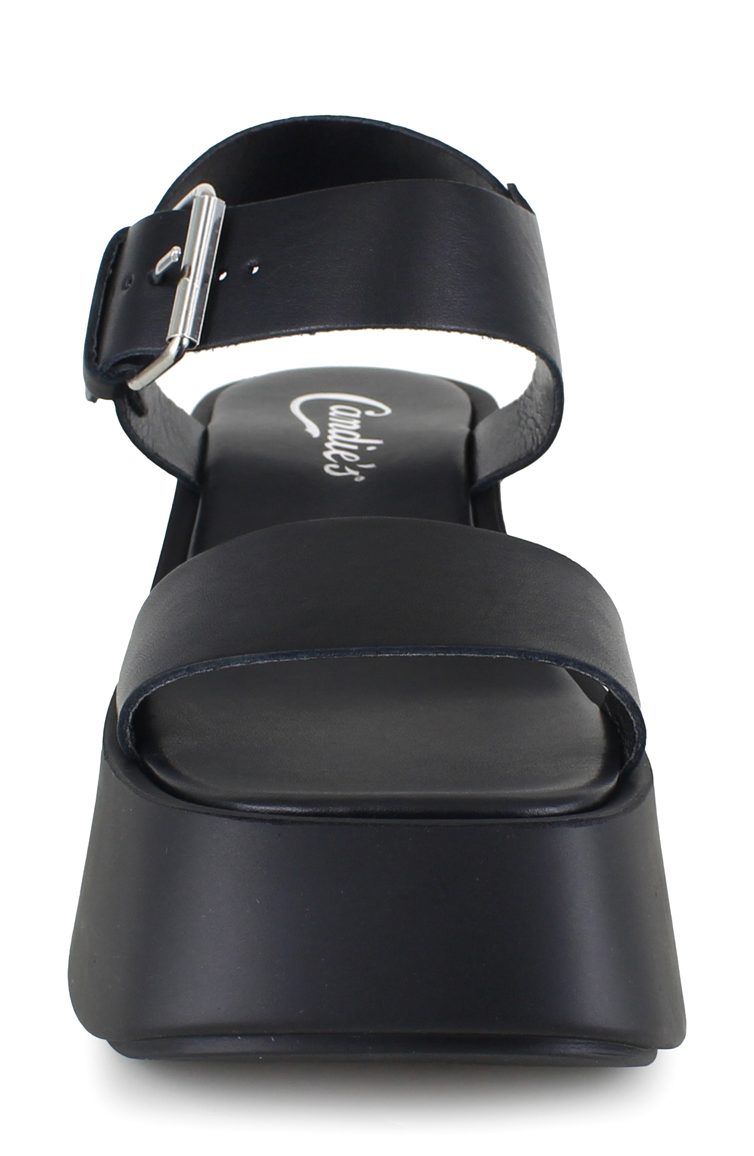 Candie's Leni Ankle Strap Platform Sandal, Alternate, color, Black Leather