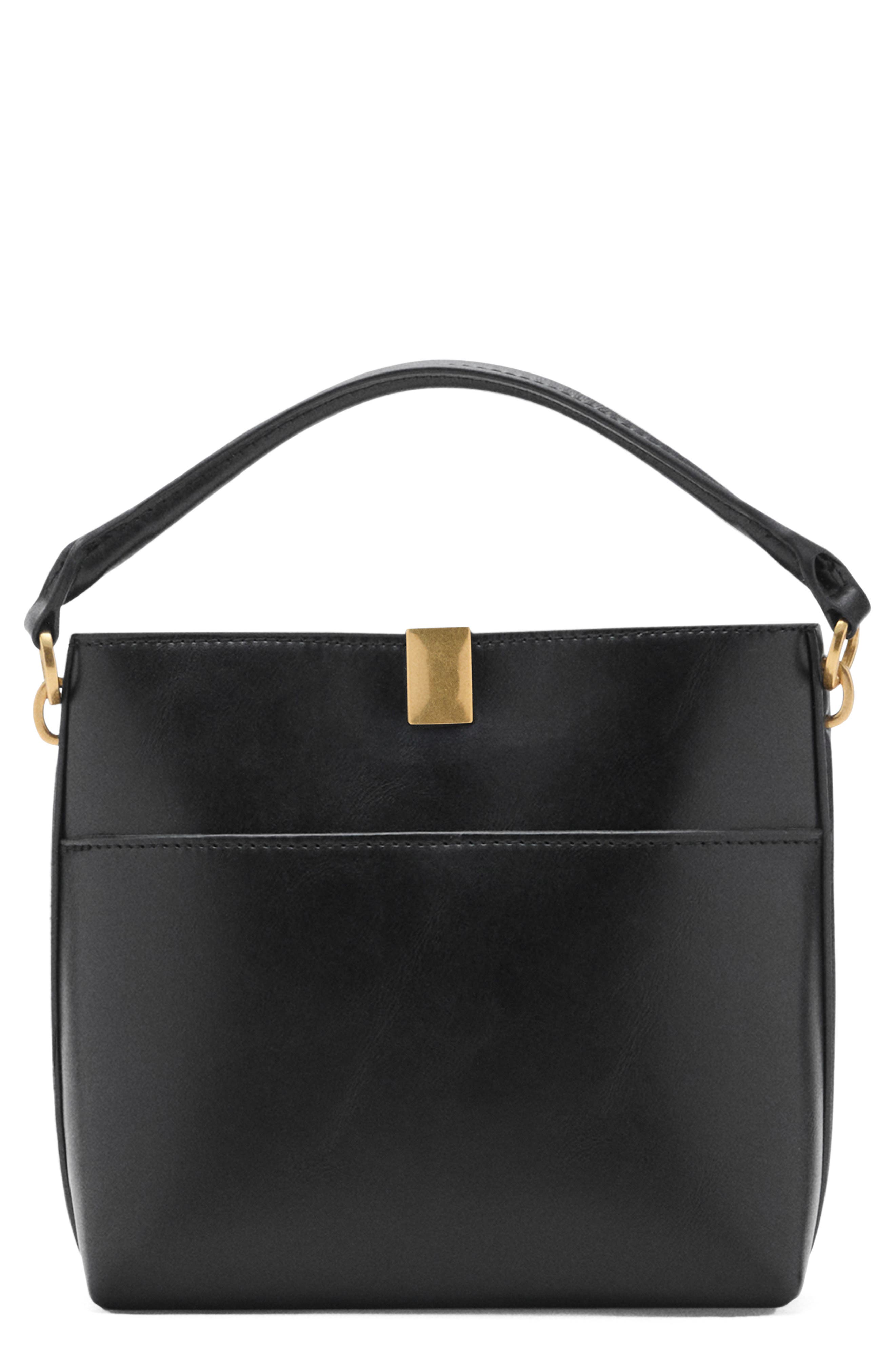 MANGO Faux Leather Bucket Bag, Main, color, 
