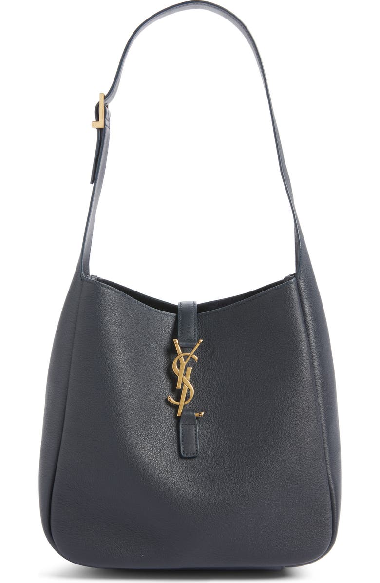 Saint Laurent Small Le 5 à 7 Leather Hobo, Main, color, Bleu Abysse