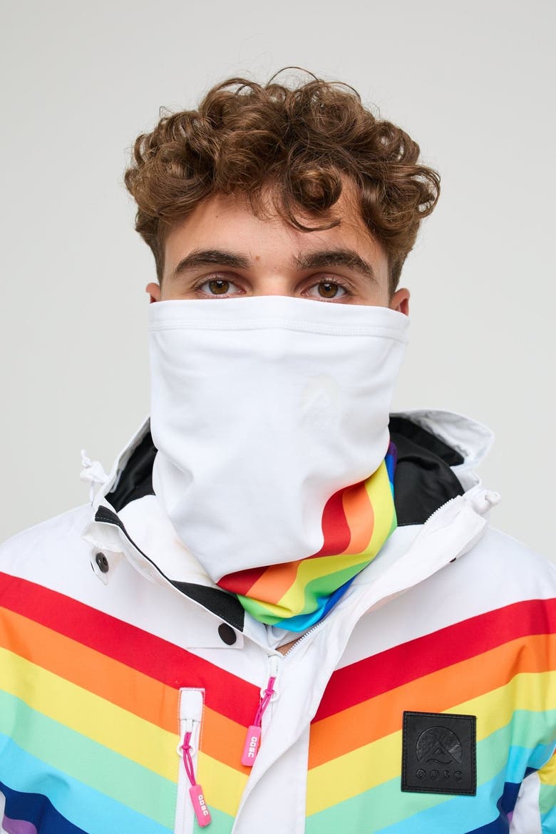 Neckwarmer - Rainbow Road, Alternate, color, White with rainbow stripes