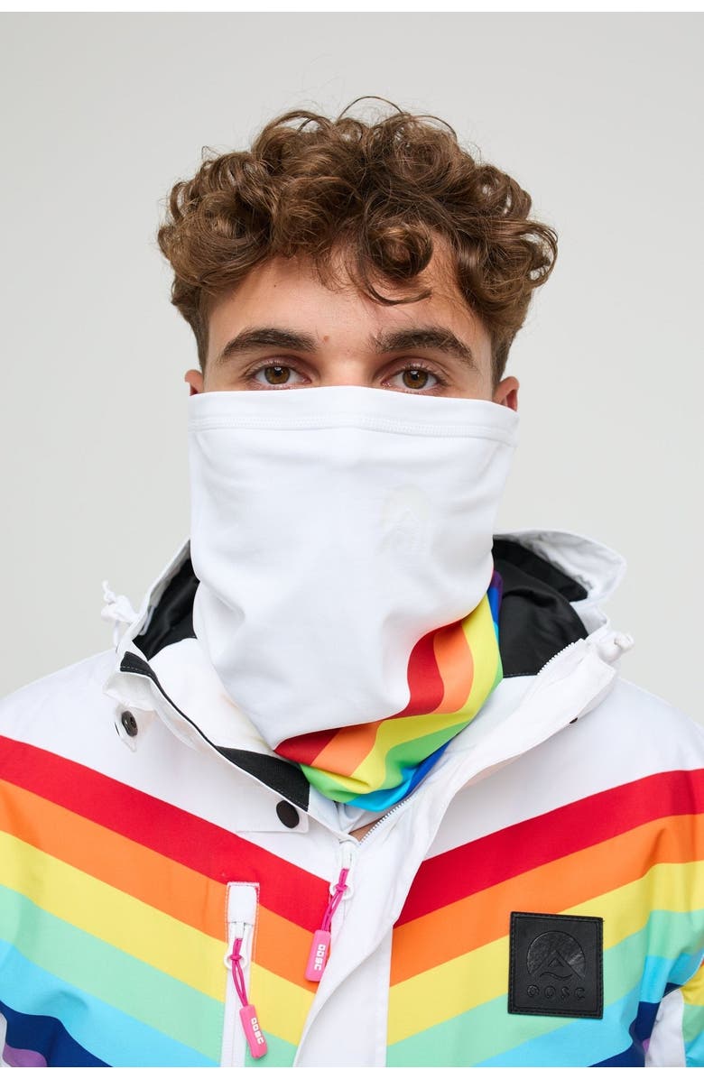 OOSC Neckwarmer - Rainbow Road, Alternate, color, White With Rainbow Stripes