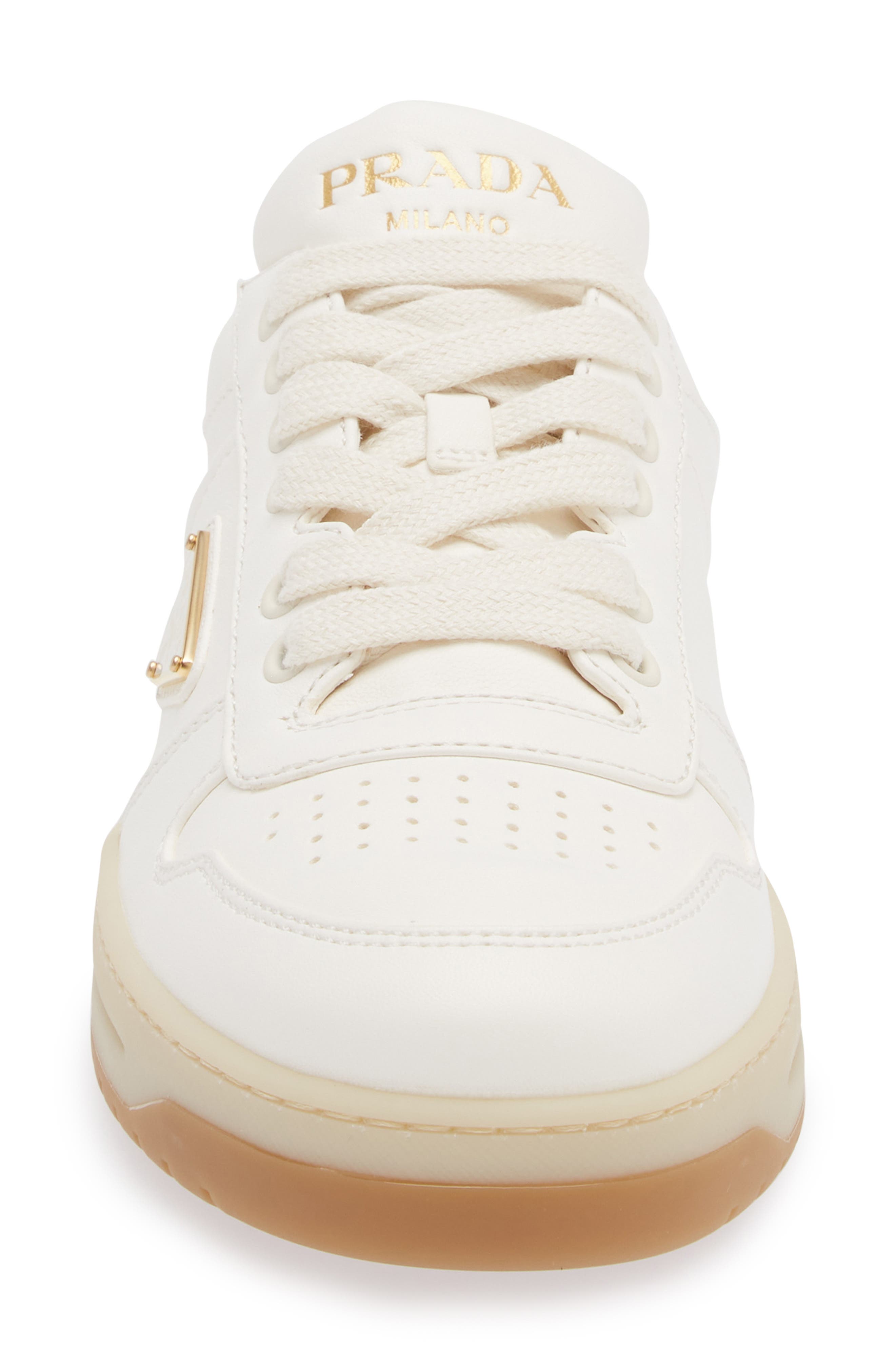 Prada Downtown Leather Sneaker, Alternate, color, Avorio