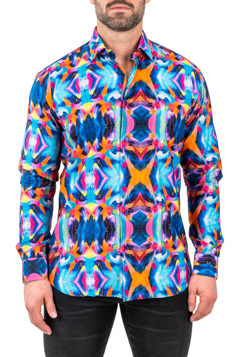Fibonacci Discomakeup Multi Contemporary Fit Button-Up Shirt, Main, color, BLUE