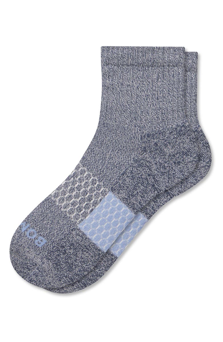 Bombas Marl Arch Block Quarter Crew Socks, Main, color, Tidal Navy