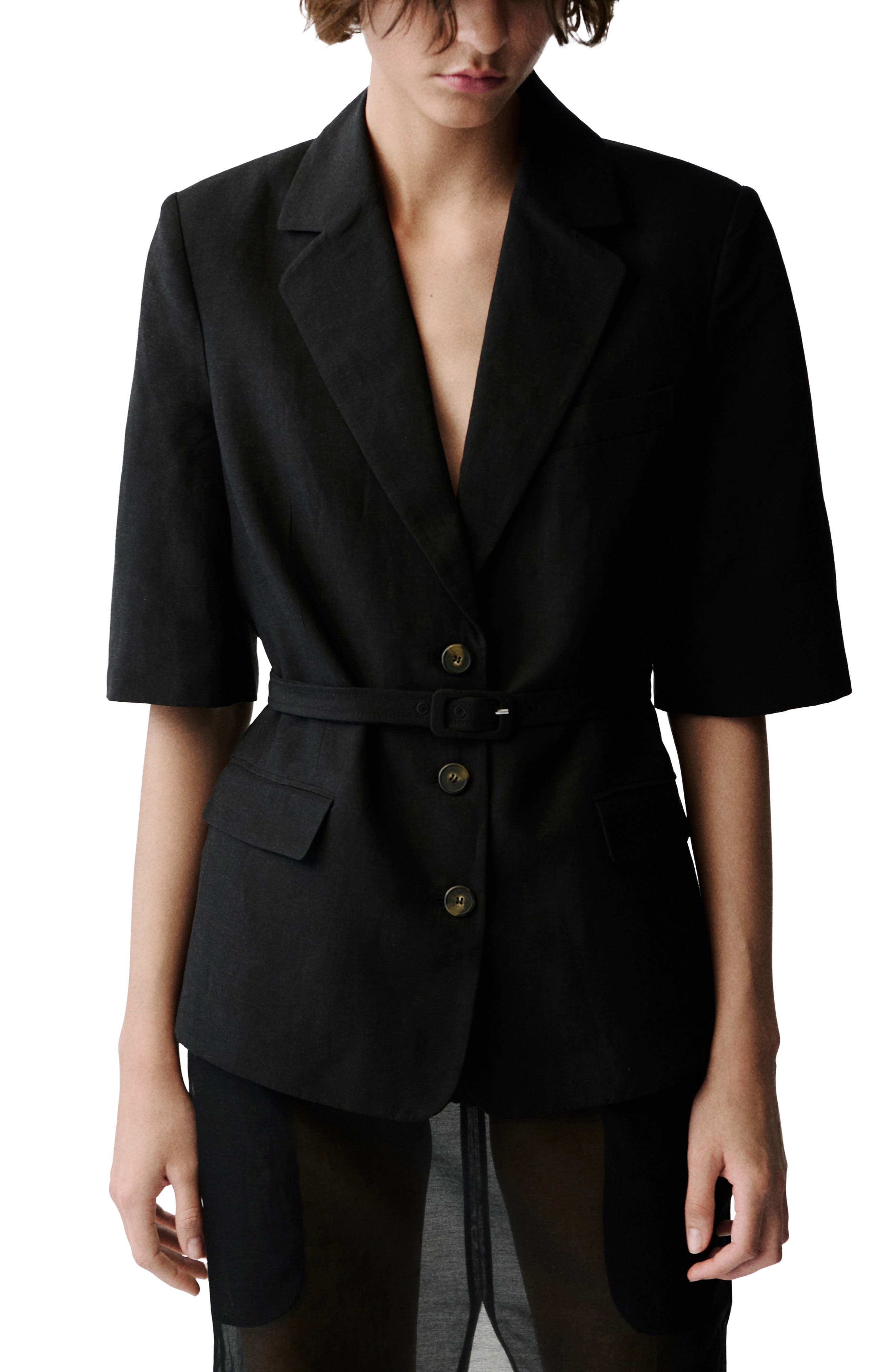 MANGO Argelia Short Sleeve Belted Blazer