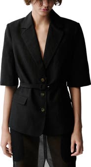 MANGO Argelia Short Sleeve Belted Blazer
