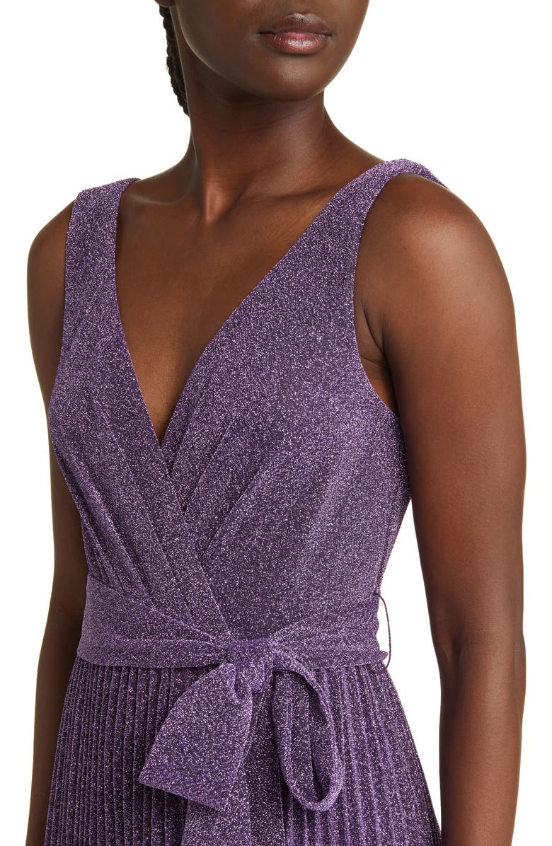 Lulus Going for Glitz Metallic Pleated Column Gown, Alternate, color,