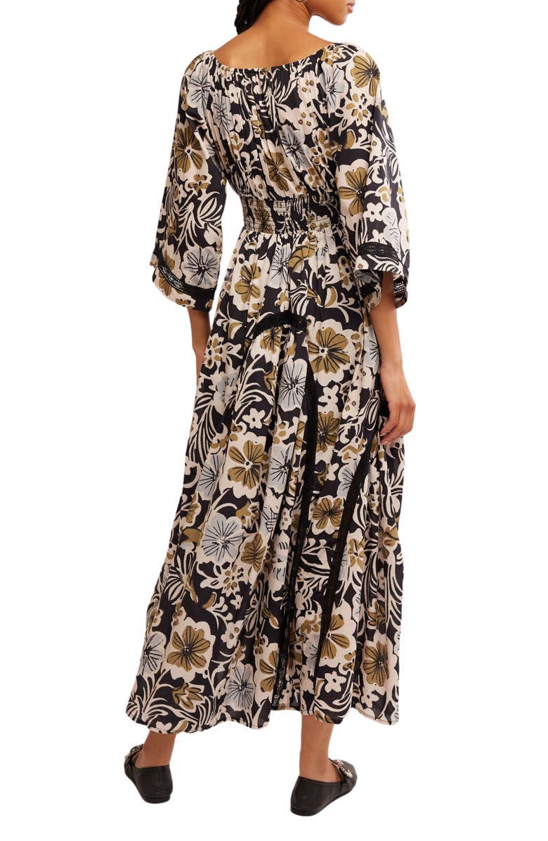 Free People Printed Smocked Waist Maxi Dress, Alternate, color, Black Combo