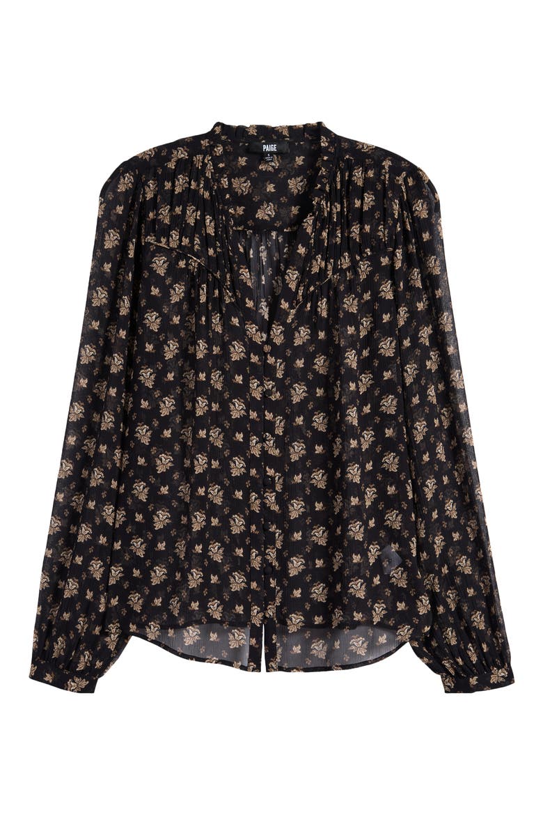 Monika Leaf Print Silk Button-Up Shirt, Alternate, color, BLACK MULTI
