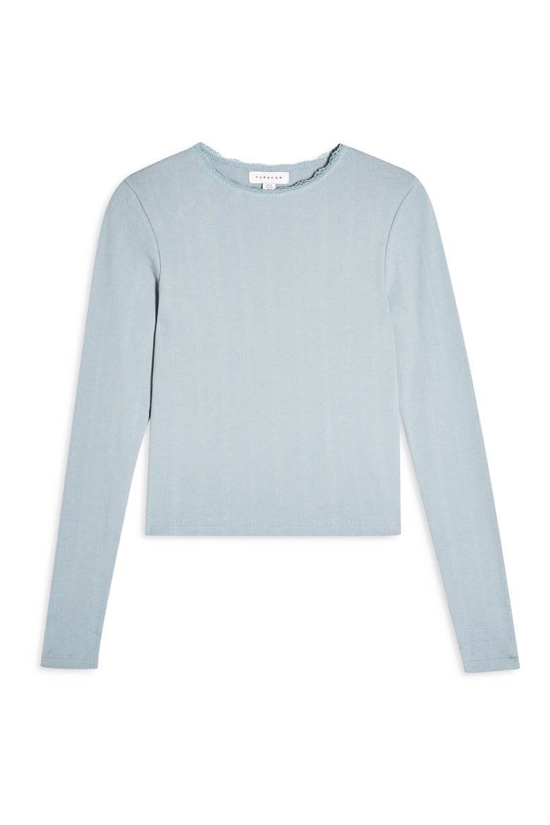 Long Sleeve Pointelle Crop Top, Alternate, color, BLUE