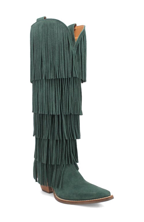 Dingo Wild Child Fringe Knee High Western Boot In Green