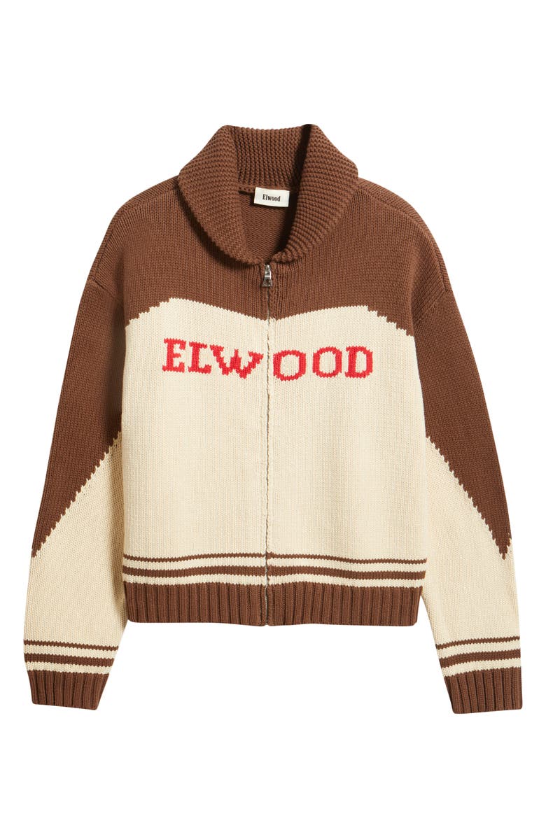 Elwood Camp Shawl Collar Zip Cardigan, Alternate, color, Brown/ Off White