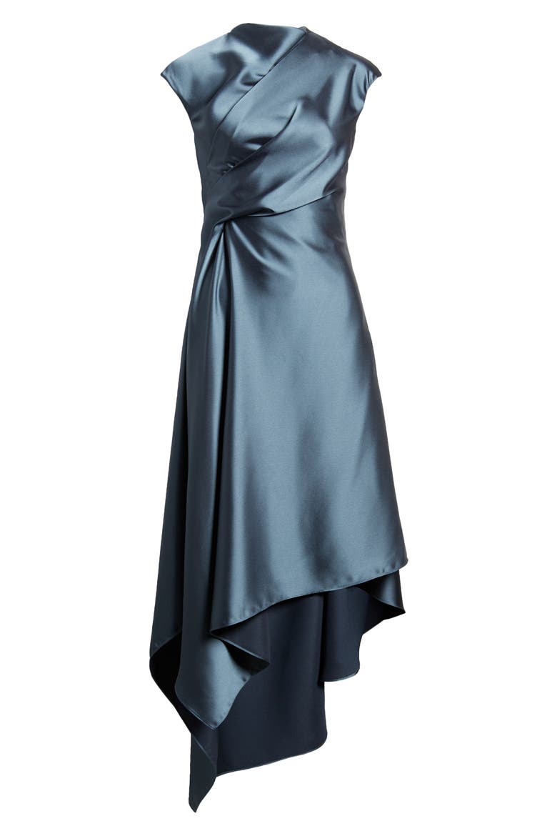 Drape Asymmetric Hem Satin Cocktail Dress, Alternate, color, PETROL