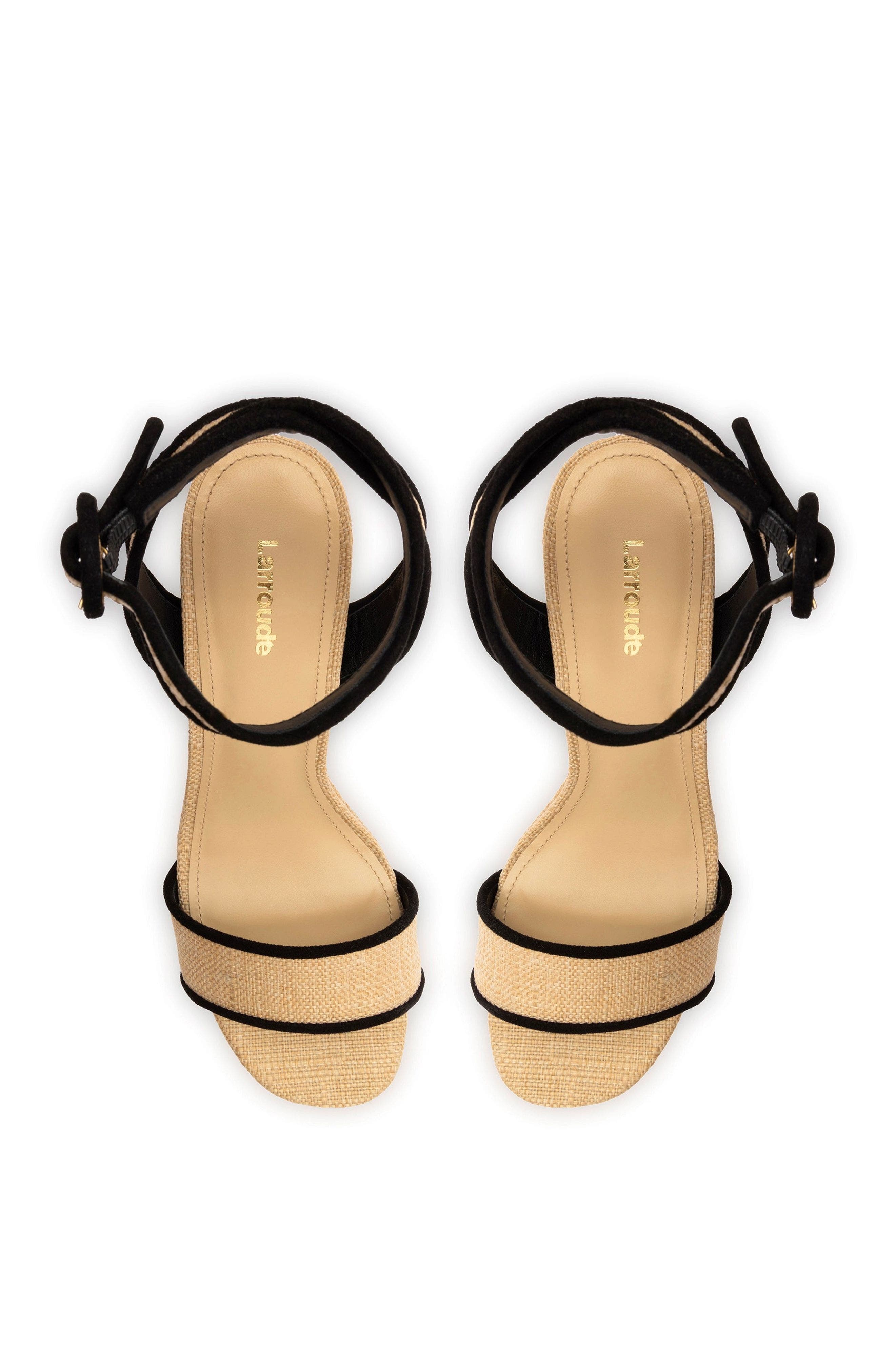 Larroudé Dolly Sandal, Alternate, color, Beige Raffia And Black
