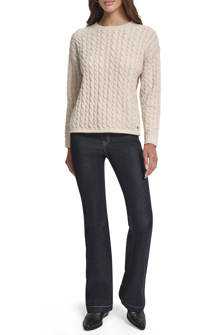 Cable Knit Crewneck Sweater, Alternate, color, BLONDE