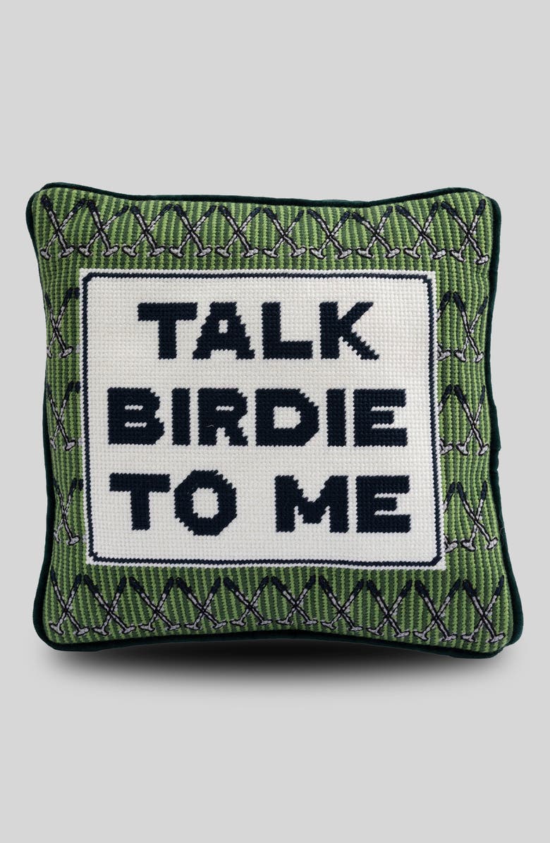 Fubish Talk Birdie To Me Needlepoint Pillow, Main, color, Talk Birdie To Me
