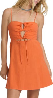 Billabong Lima Ruched Smocked Cotton & Linen Mini Sundress