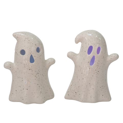 Light Up Stoneware Ghosts Halloween Decorative Sculptures