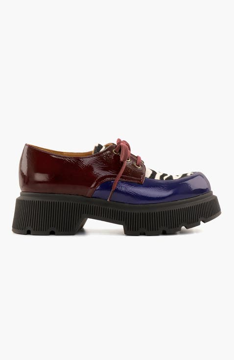 QAMBA49 Zebra print patent leather Lace-Up Oxford