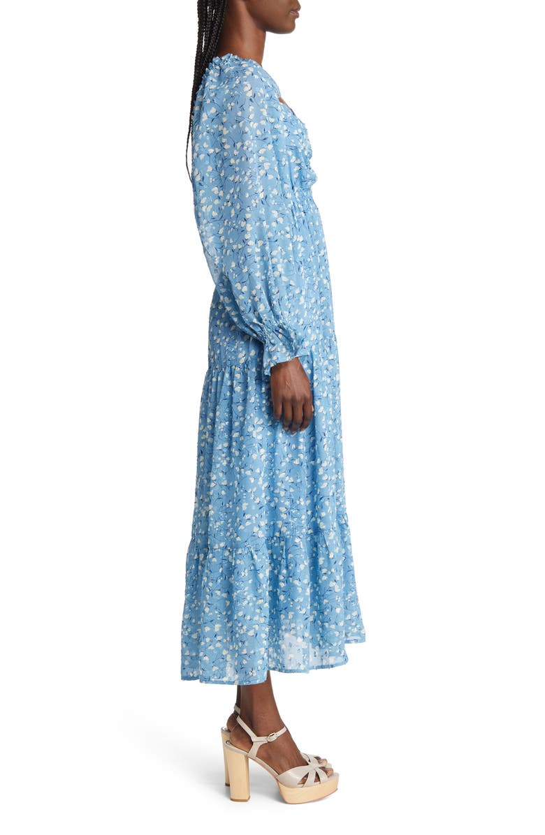 MOON RIVER Floral Long Sleeve Tiered Midi Dress, Alternate, color, 