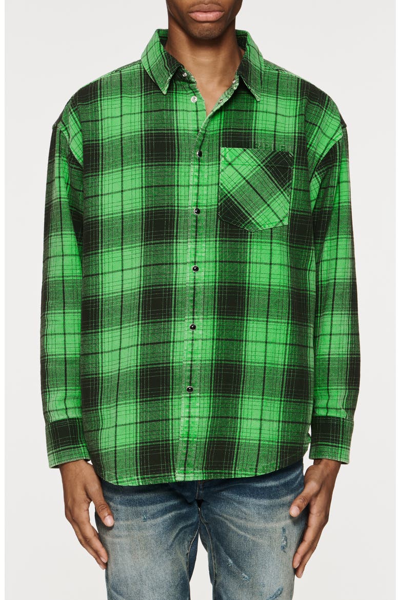 Oversize Plaid Snap-Up Western Shirt, Main, color, GREEN