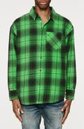 PURPLE BRAND Oversize Plaid Snap-Up Western Shirt