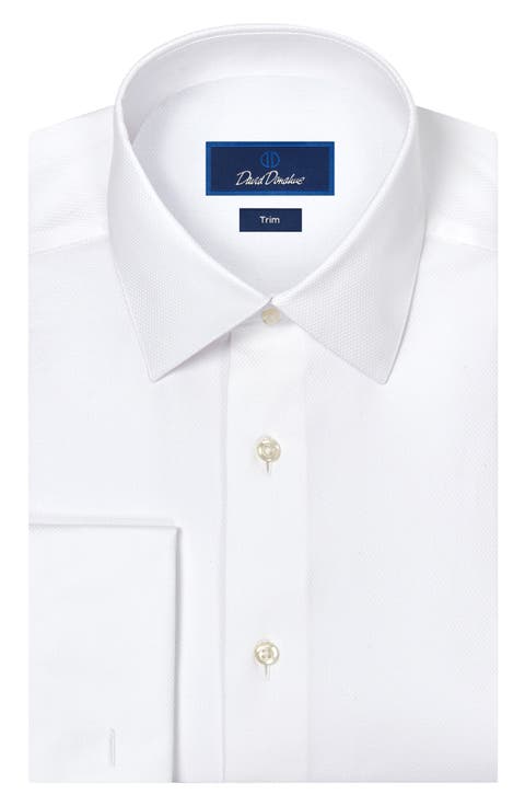 Trim Fit White Cotton Dobby Tuxedo Shirt