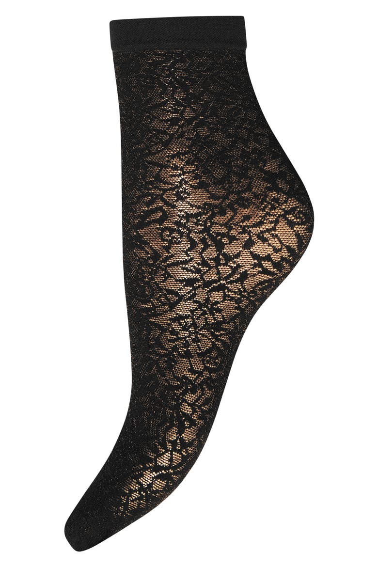 Floral Jacquard Ankle Socks, Alternate, color, BLACK