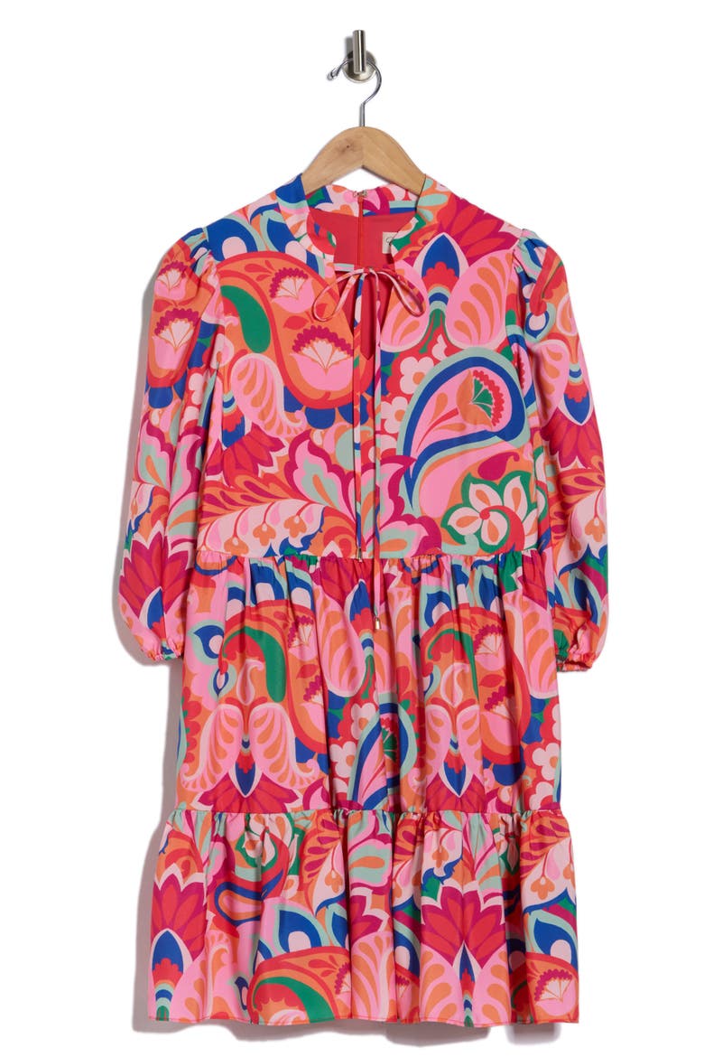 Balloon Sleeve Tiered Shift Dress, Alternate, color, PINK MULTI