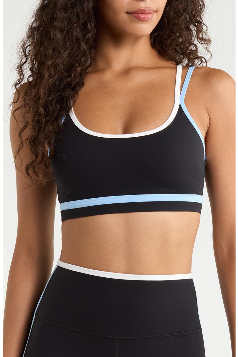 Eva Rigor Double Strap Sports Bra, Main, color, BLACK/ SKYLIGHT