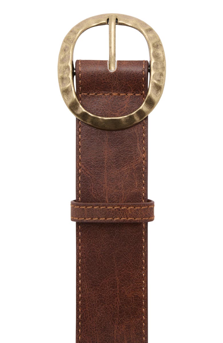 MANGO Textured Faux Leather Belt with Round Buckle, Alternate, color, Brown