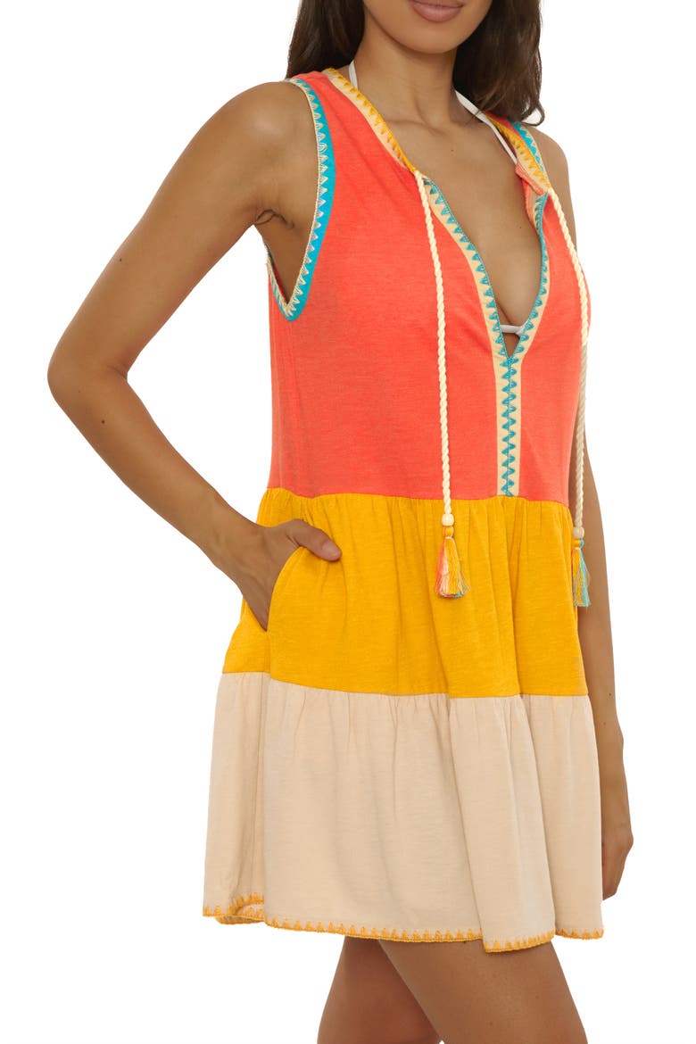 Lagos Embroidered Colorblock Cover-Up Minidress, Alternate, color, SCARLET