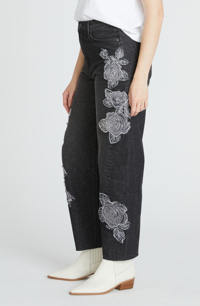 Driftwood Parker Rose Patchwork Barrel Leg Jeans, Alternate, color, Black