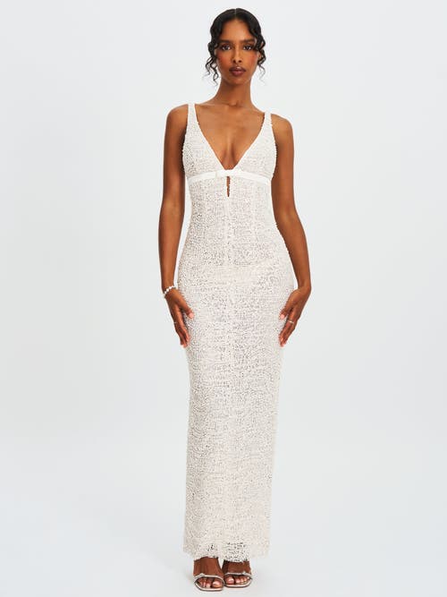Miss Circle Adelaide Beaded Sequin Net Bodycon Gown In White