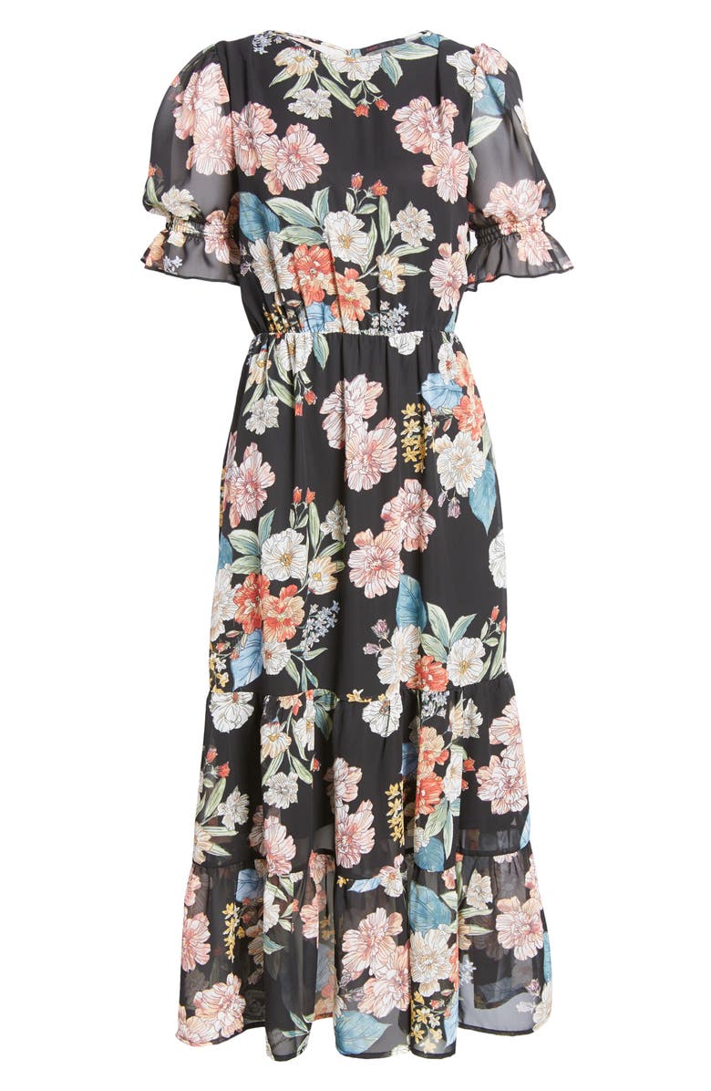 Fraiche by J Shasha Floral Tiered Ruffle Short Sleeve Dress, Alternate, color,
