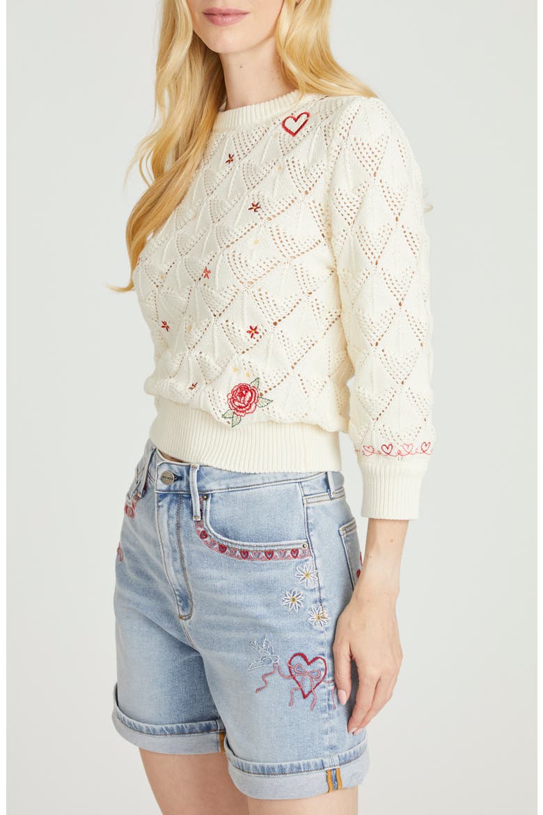 Love Letters Pointelle Cotton Sweater, Alternate, color, IVORY