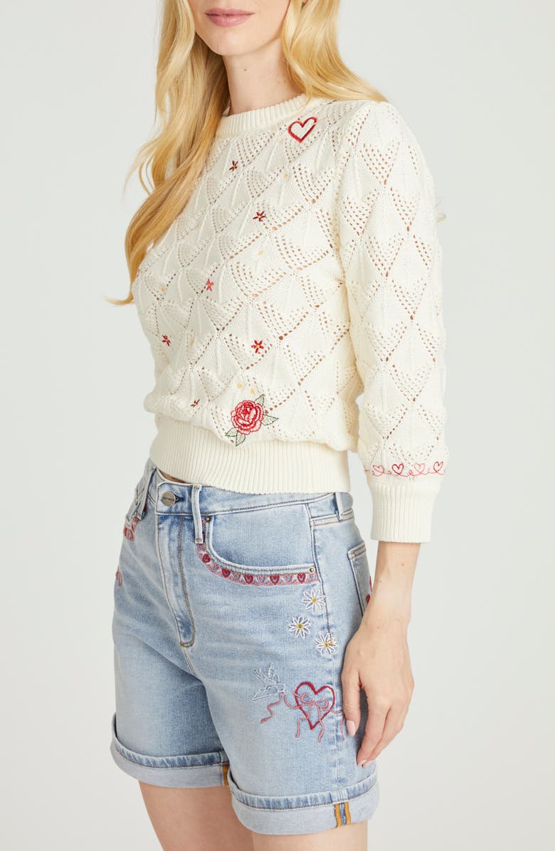 Driftwood Love Letters Pointelle Cotton Sweater, Alternate, color, Ivory