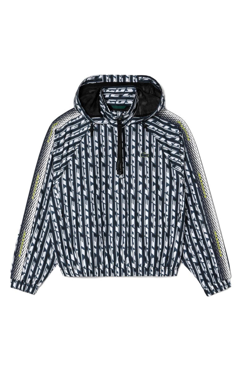 Lacoste Logo Print Half Zip Windbreaker, Alternate, color, Black/ Blue Night-White