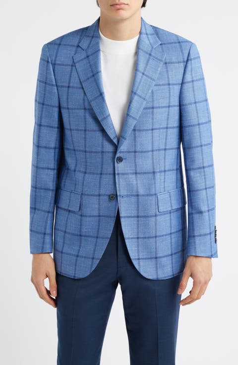 Flynn Classic Fit Blue Windowpane Check Wool Blend Sport Coat (Regular & Big)